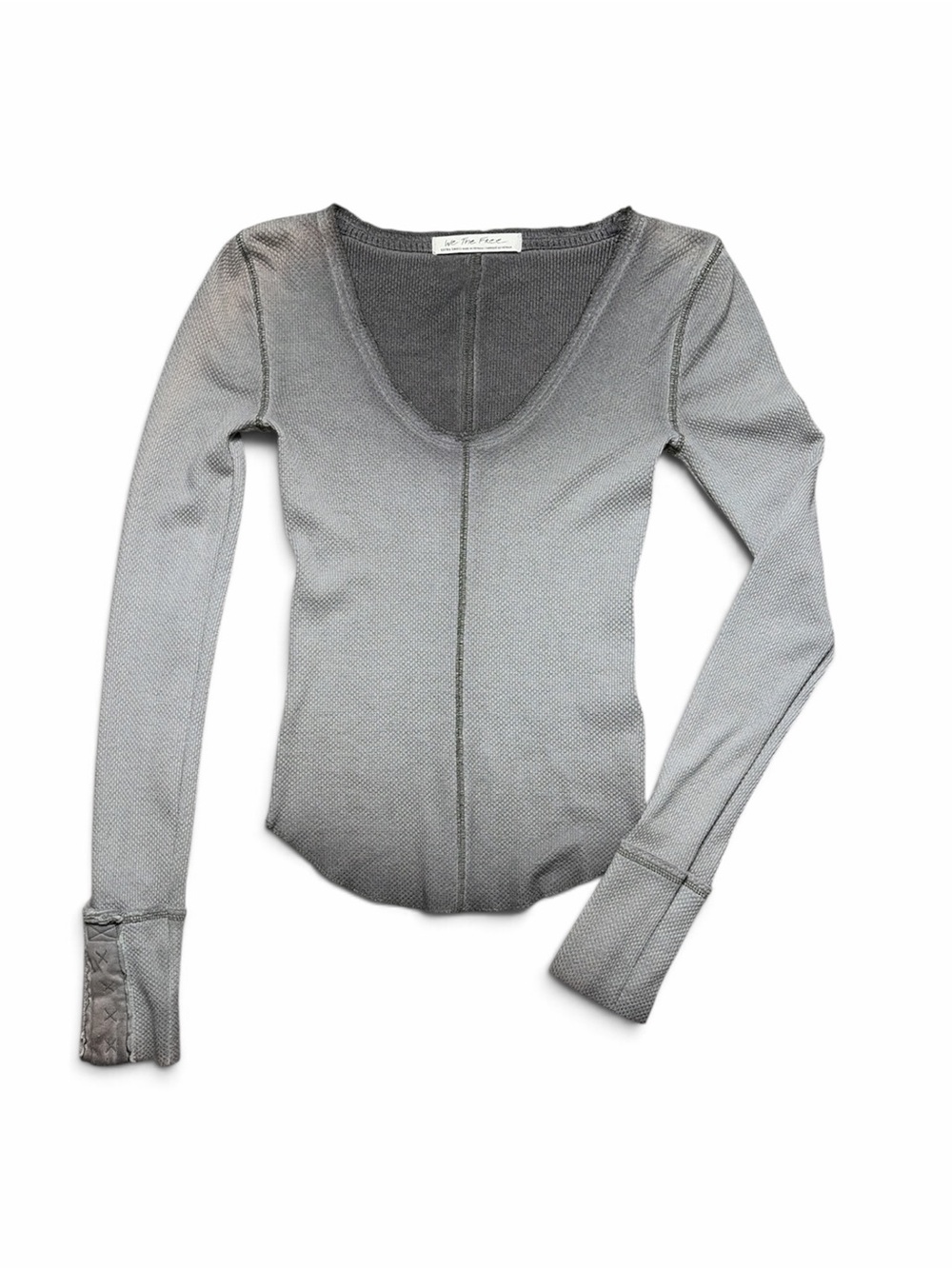 Free People We The Free Gray Thermal Scoop Neck Top XS Snap Cuff NWOT